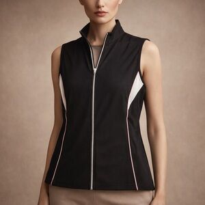 Monterey Bay Black Sleeveless Zip-Front Vest with White & Pink Trim